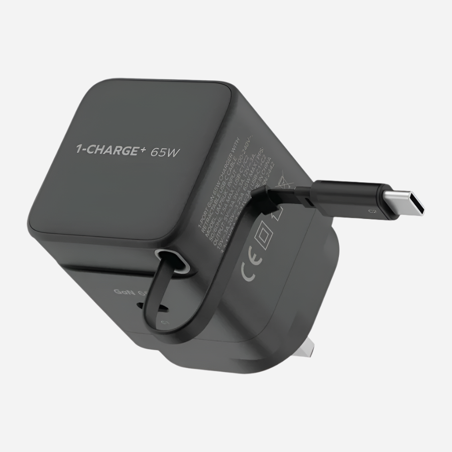 1-Charge 1-Port Gan with Built-in USB-C Cable Wall Charger